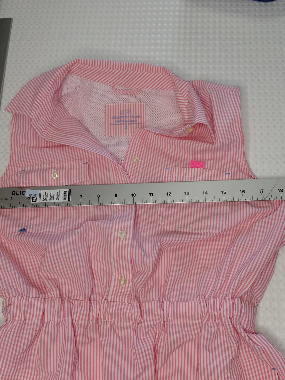 Vineyard Vines Dress Performance Seersucker Vented Pink White Striped Size 2 - Picture 8 of 11